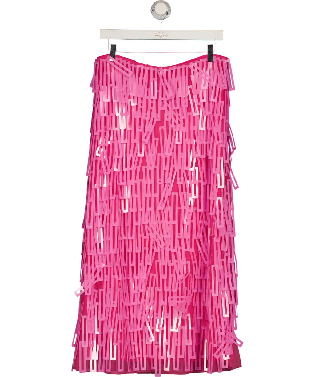 Warehouse Pink Fringe Cut Out Sequin Tiered Midi Skirt UK 14