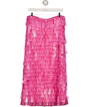 Warehouse Pink Fringe Cut Out Sequin Tiered Midi Skirt UK 14