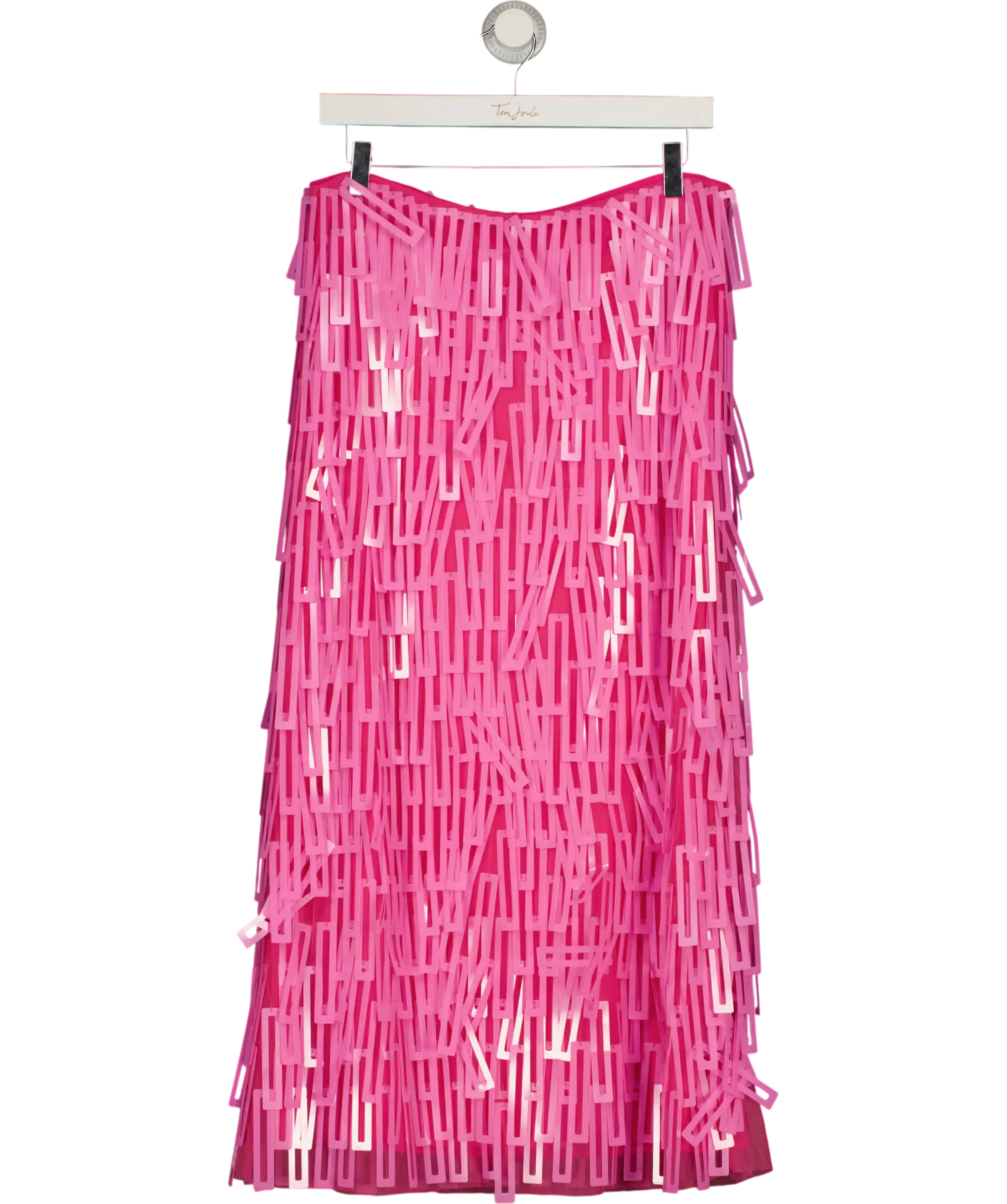 Warehouse Pink Fringe Cut Out Sequin Tiered Midi Skirt UK 14