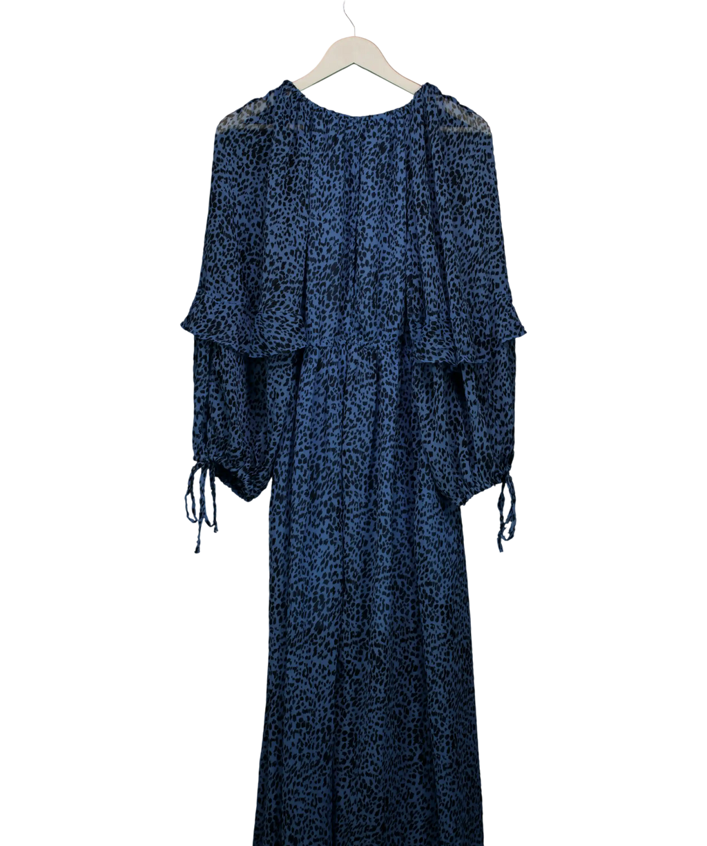 Topshop Blue Animal Leopard Print Midi Dress UK 14