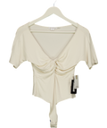 GOOD AMERICAN Cream V-neck Short Sleeve Twist Front Bodysuit UK S