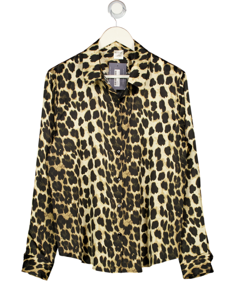 SILKSILKY Brown Leopard Print 100% Mulberry Silk Classic Shirt UK S
