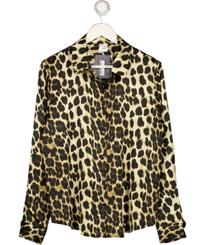 SILKSILKY Brown Leopard Print 100% Mulberry Silk Classic Shirt UK S