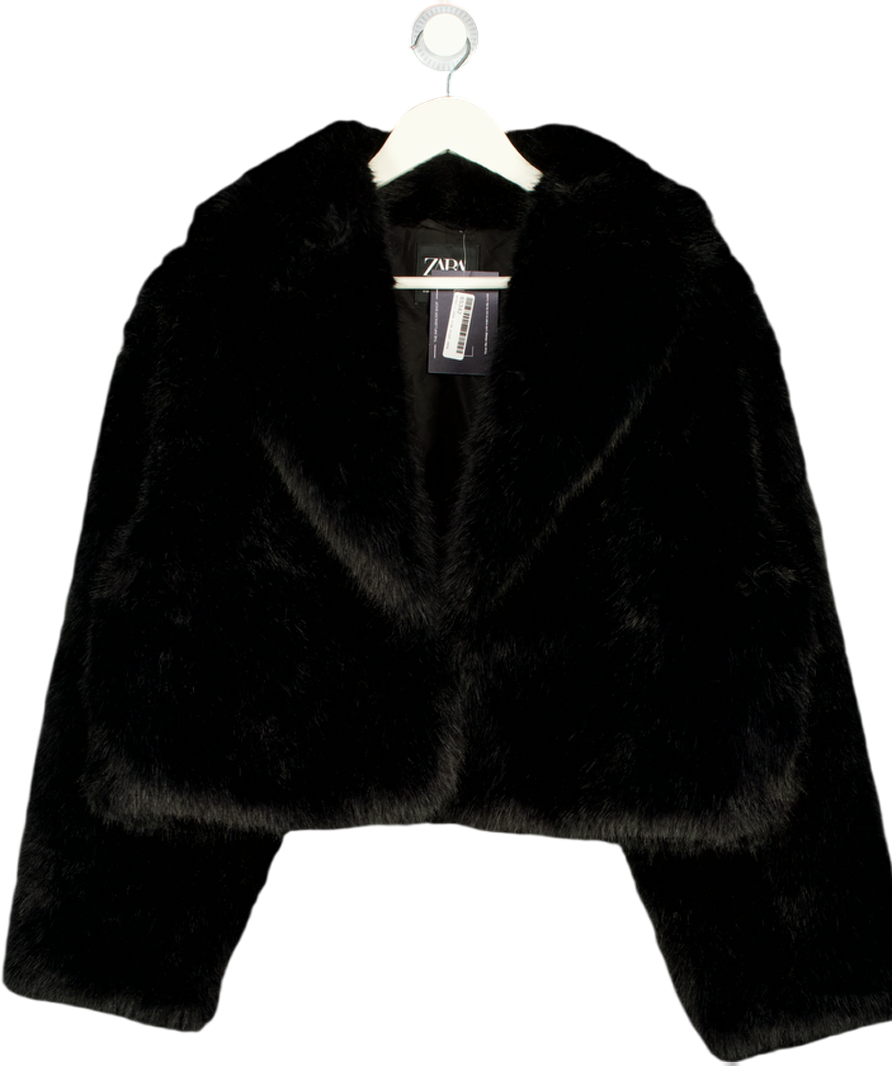 ZARA Short Black Faux Fur Jacket UK M
