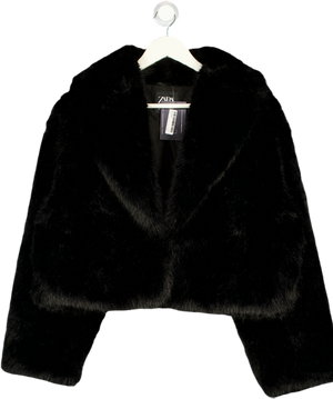 ZARA Short Black Faux Fur Jacket UK M