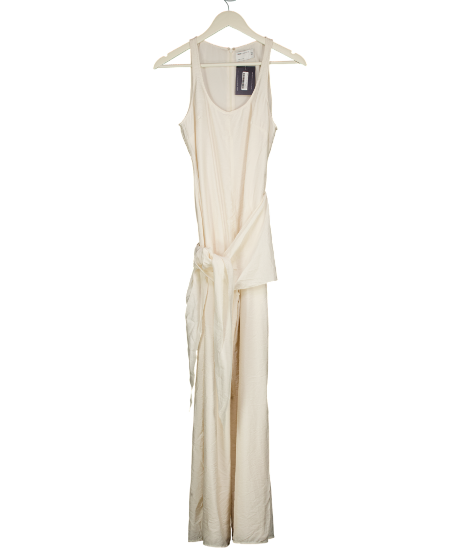 ASOS Design Satin Crinkle Jumpsuit With Scarf Waist Detail In Cream UK 8