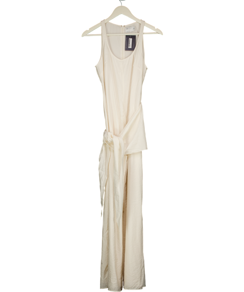 ASOS Design Satin Crinkle Jumpsuit With Scarf Waist Detail In Cream UK 8