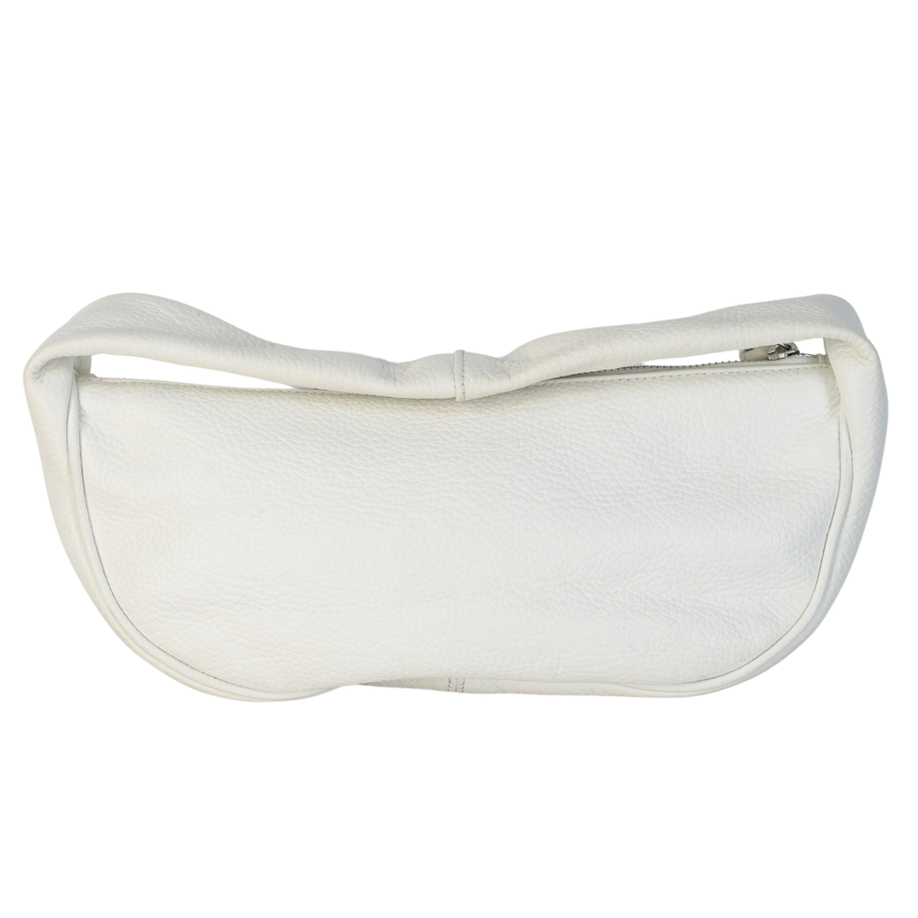BY FAR Cush White Pebbled Leather Top Handle Bag