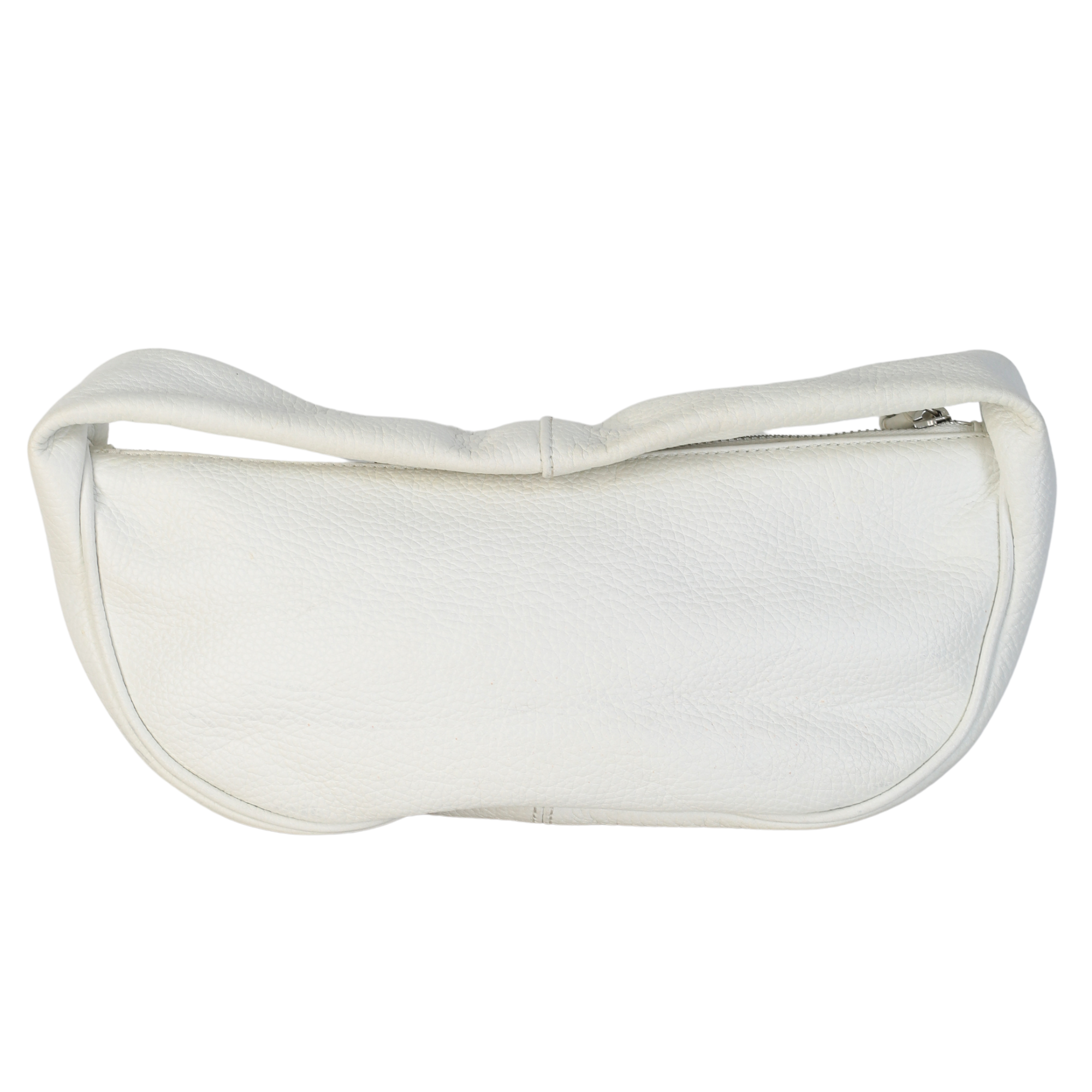 BY FAR Cush White Pebbled Leather Top Handle Bag