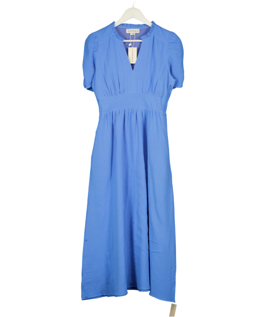 ASPIGA Cornflower Blue Esha Organic Cotton Cheesecloth Dress UK S
