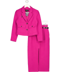 KAREN MILLEN Pink 2-piece Tweed Tailored Blazer & Belted Pencil Skirt Set UK 6