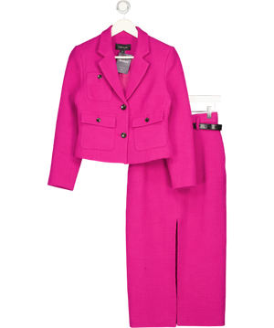 KAREN MILLEN Pink 2-piece Tweed Tailored Blazer & Belted Pencil Skirt Set UK 6