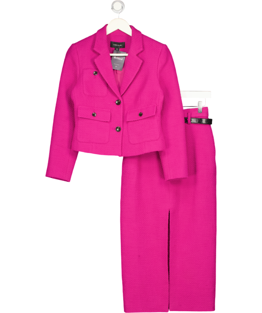 KAREN MILLEN Pink 2-piece Tweed Tailored Blazer & Belted Pencil Skirt Set UK 6