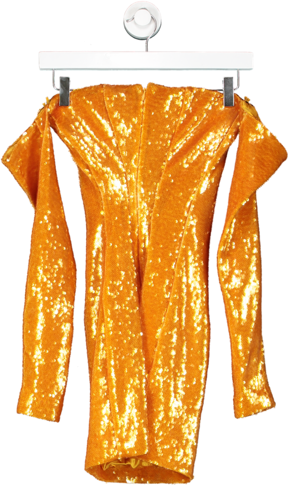 Sally Lapointe Orange Off The Shoulder Sequin Mini Dress UK 6
