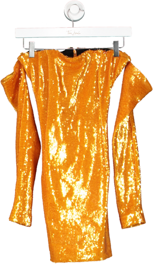 Sally Lapointe Orange Off The Shoulder Sequin Mini Dress UK 6