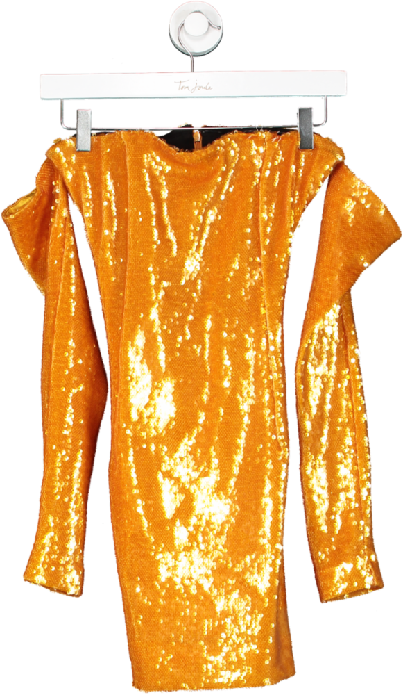 Sally Lapointe Orange Off The Shoulder Sequin Mini Dress UK 6