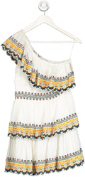 Amur White Tiered One Shoulder Embroidered Mini Dress UK 8