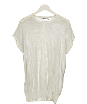 T by Alexander Wang Cream Sheer Knit Short Sleeve Top UK S