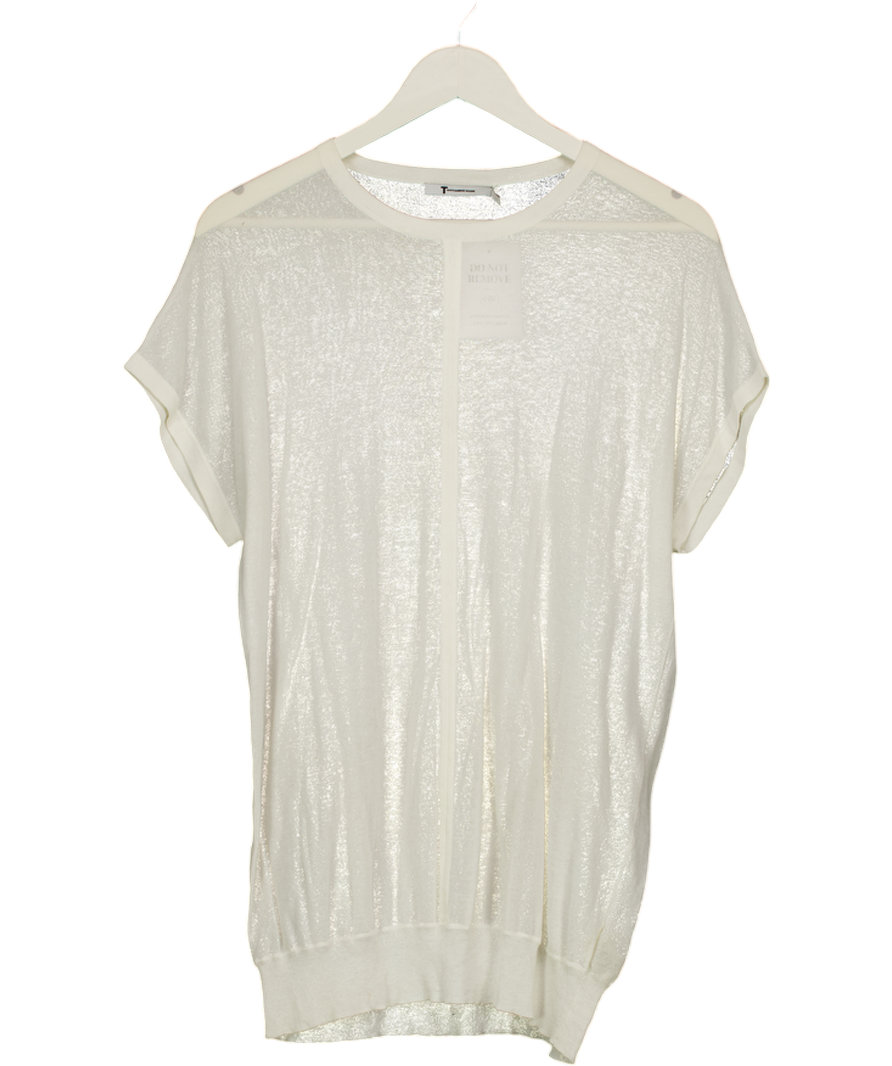 T by Alexander Wang Cream Sheer Knit Short Sleeve Top UK S