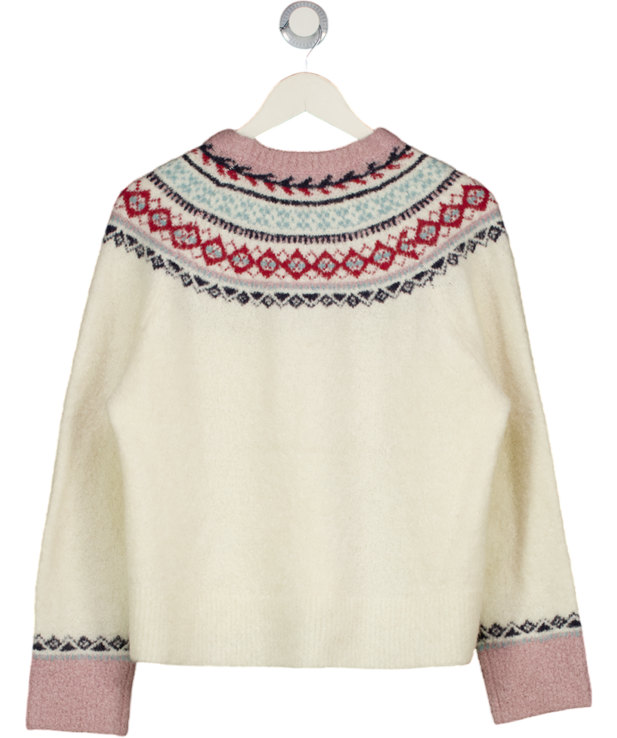 BODEN Cream Bouclé Raglan Jumper Warm Ivory Fair Isle UK S