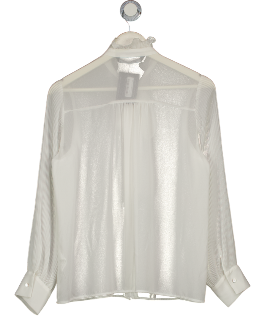 ZARA Ivory White Chiffon Pleated Sleeve Tie Neck Blouse UK S