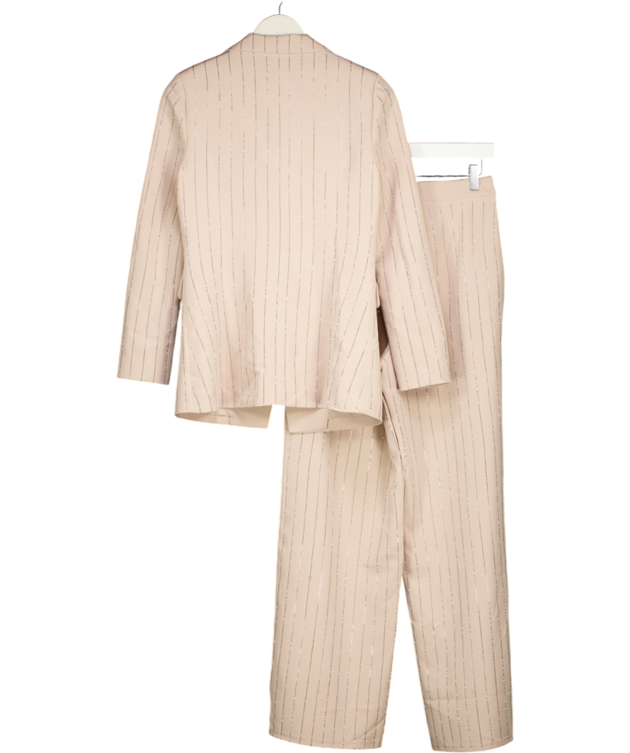 QUIZ 2-piece Beige Embellished Blazer And Wide Leg Trouser Suit UK 6