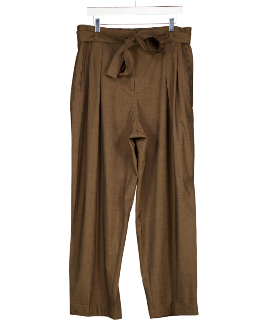Lilysilk Brown Havana Silk-wool Barrel Leg Pants UK 20