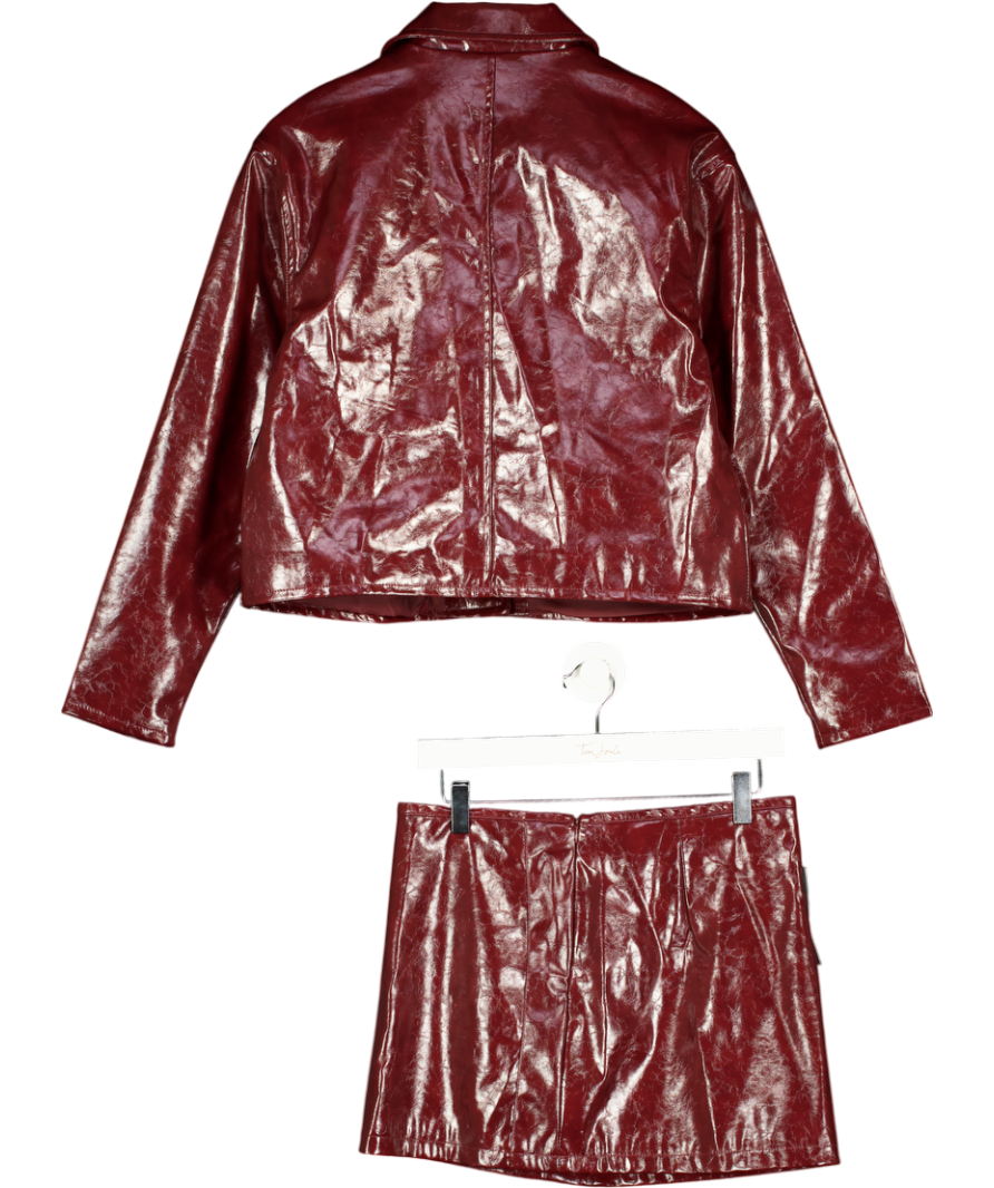 LEFTIES Red 2-piece Burgundy Patent Faux Leather Jacket And Mini Skirt Set UK S