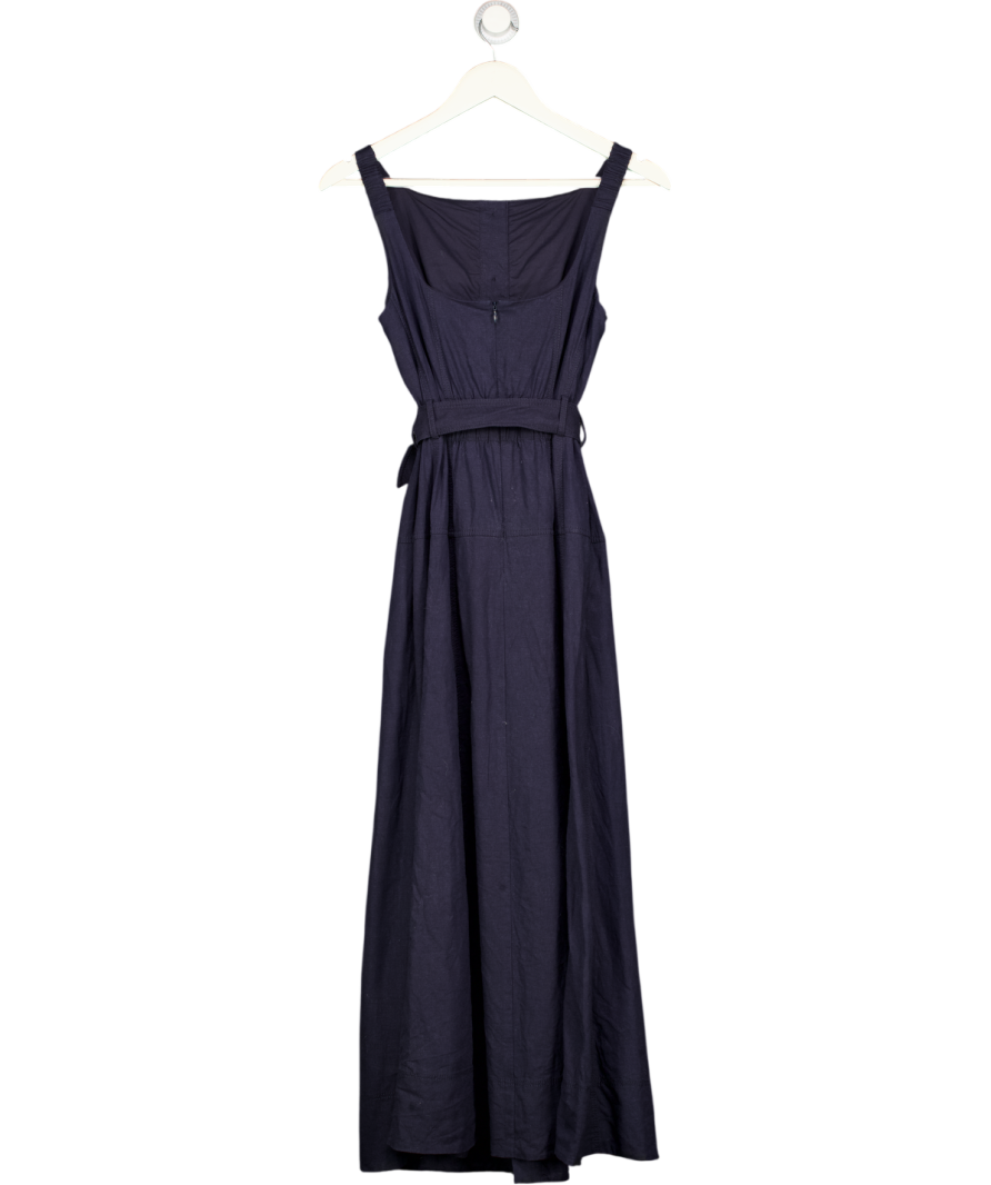 ME + EM Navy Blue Button Front Maxi Dress Crease-less Linen UK 8