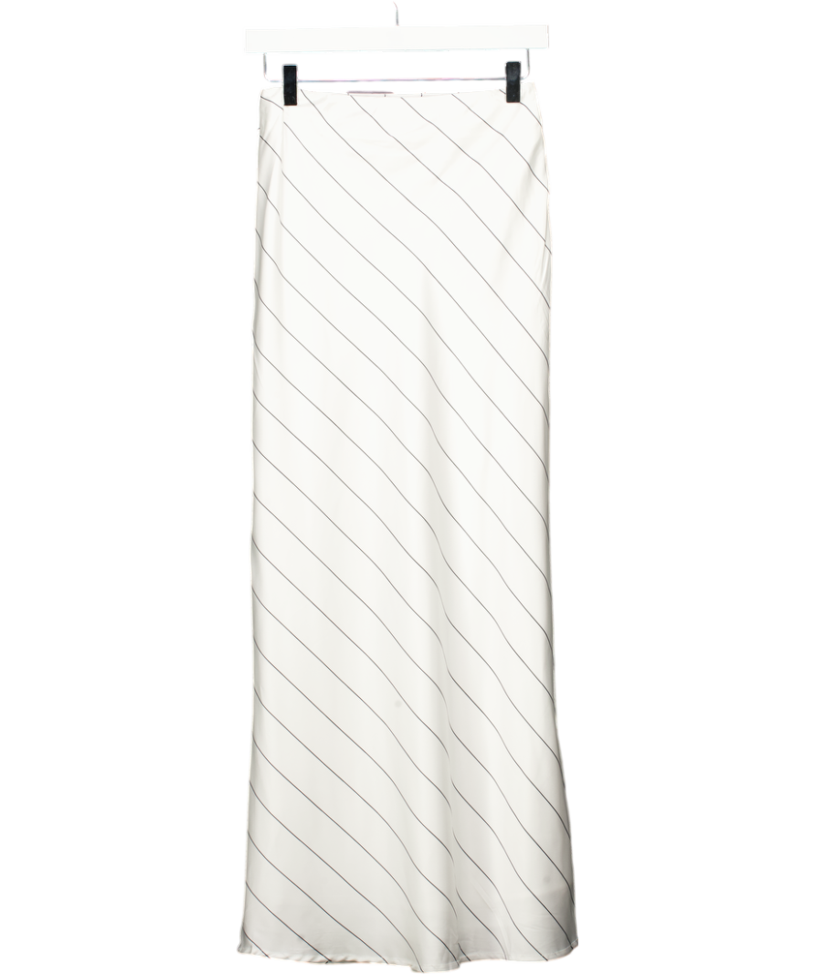 SNDYS. White Striped Satin Midi Slip Skirt UK XS