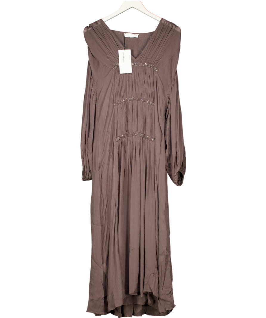 ZARA Brown Embroidered Beaded Dress Zw Collection UK M