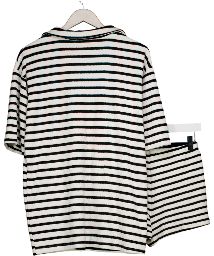 Aria Cove Towelling Oversized Beach Shirt And Short In Black And White Stripe UK 10