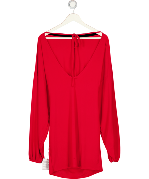 ASOS Red Tie Back Long Sleeve Slinky Mini Dress UK M