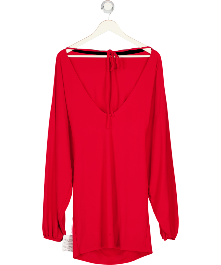 ASOS Red Tie Back Long Sleeve Slinky Mini Dress UK M