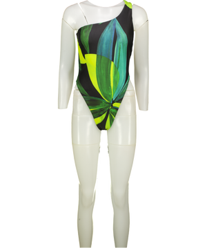 LOUISA BALLOU Black Plunge Printed Onepiece Swimsuit UK L
