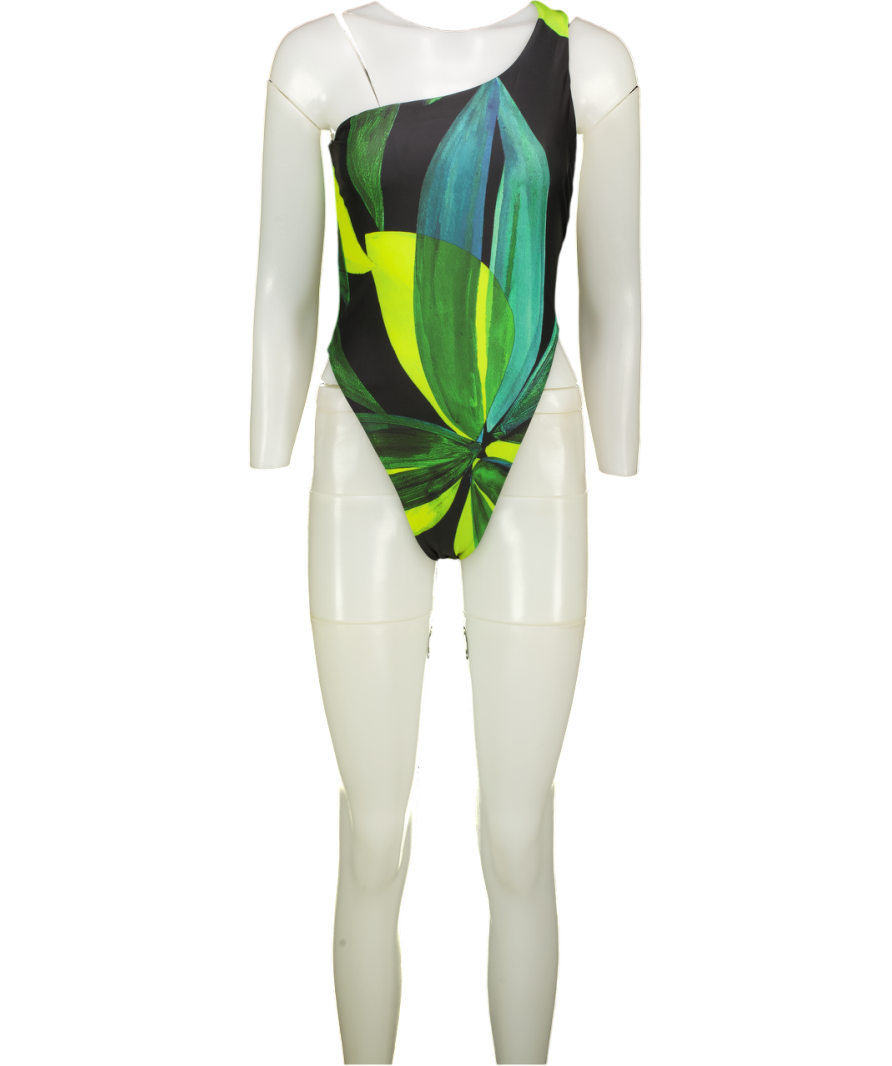 LOUISA BALLOU Black Plunge Printed Onepiece Swimsuit UK L
