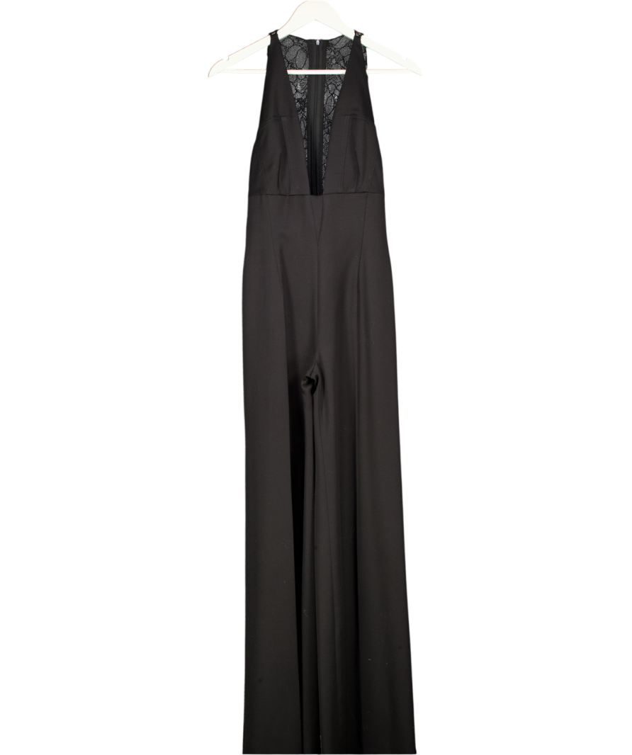 LA MANIA Lace Back Black Flared Jumpsuit UK 6