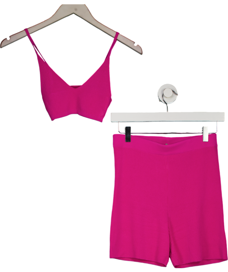 JACQUEMUS Pink Le Bandeau Pralu Knitted Bralette With Le Short Arancia Ribber Biker Shorts UK S