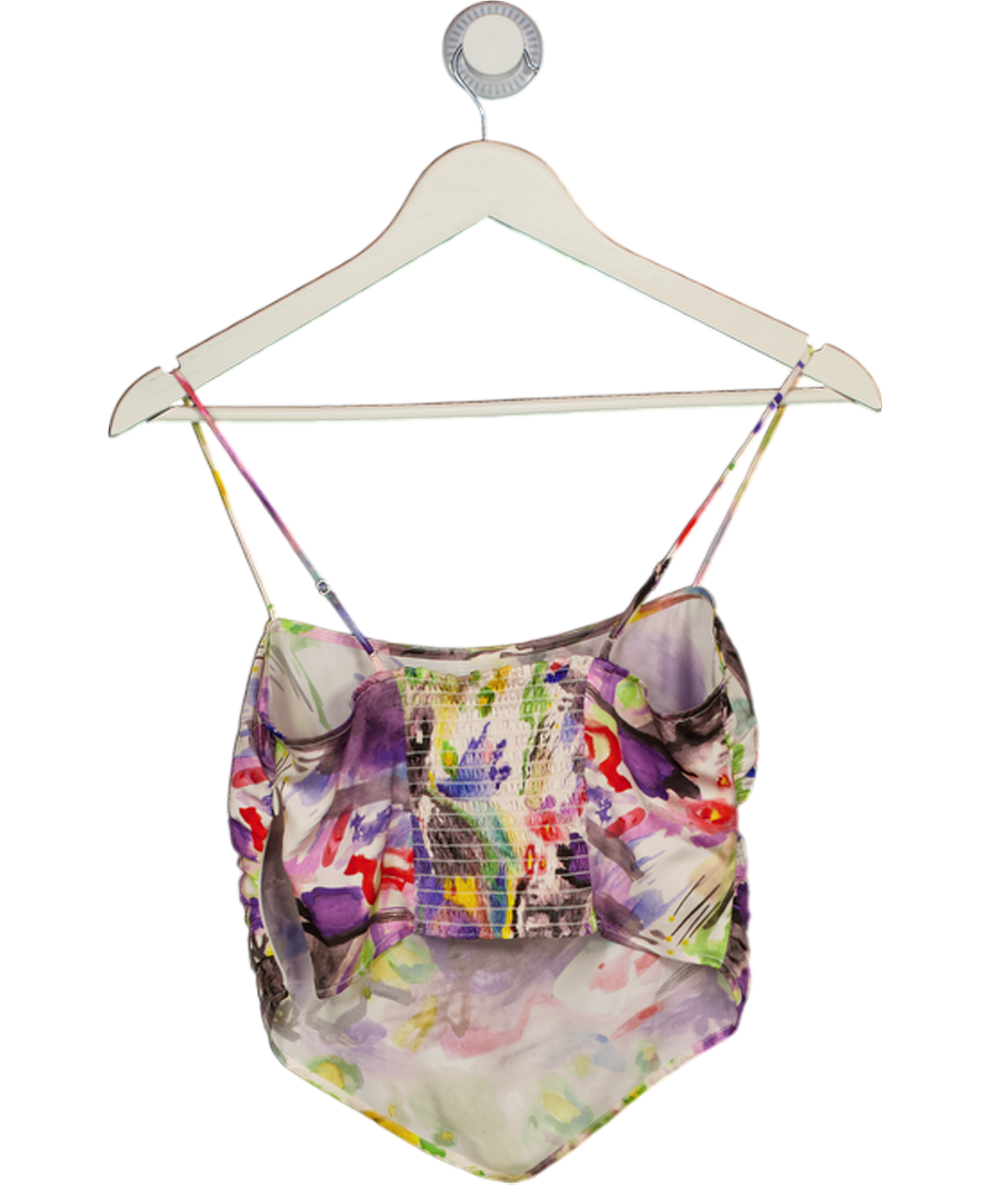 REFORMATION Multicoloured Gruyere 100% Silk Fitted Top UK 4