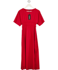 Threadbare Red Elasticated Waist Pure Cotton Midi Dress UK XS