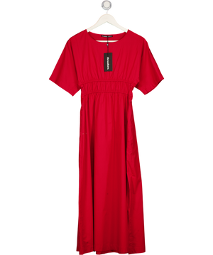 Threadbare Red Elasticated Waist Pure Cotton Midi Dress UK XS