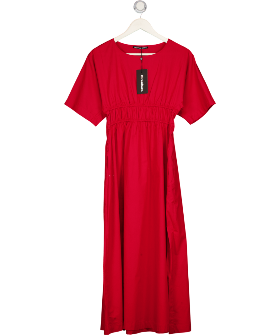 Threadbare Red Elasticated Waist Pure Cotton Midi Dress UK XS