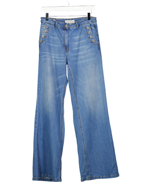 UN DIMANCHE A PARIS Blue Button Detail Wide Leg Jeans UK M