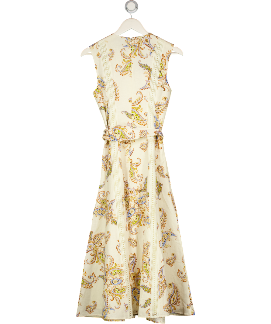 HOBBS Cream Uma Trimmed Paisley Print Linen Dress UK 8 – Reliked
