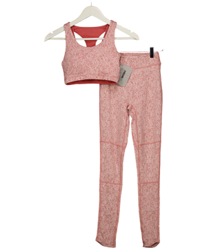 GYMSHARK Brick Red Fleur Textured Sports Bra & Leggings Set UK XS