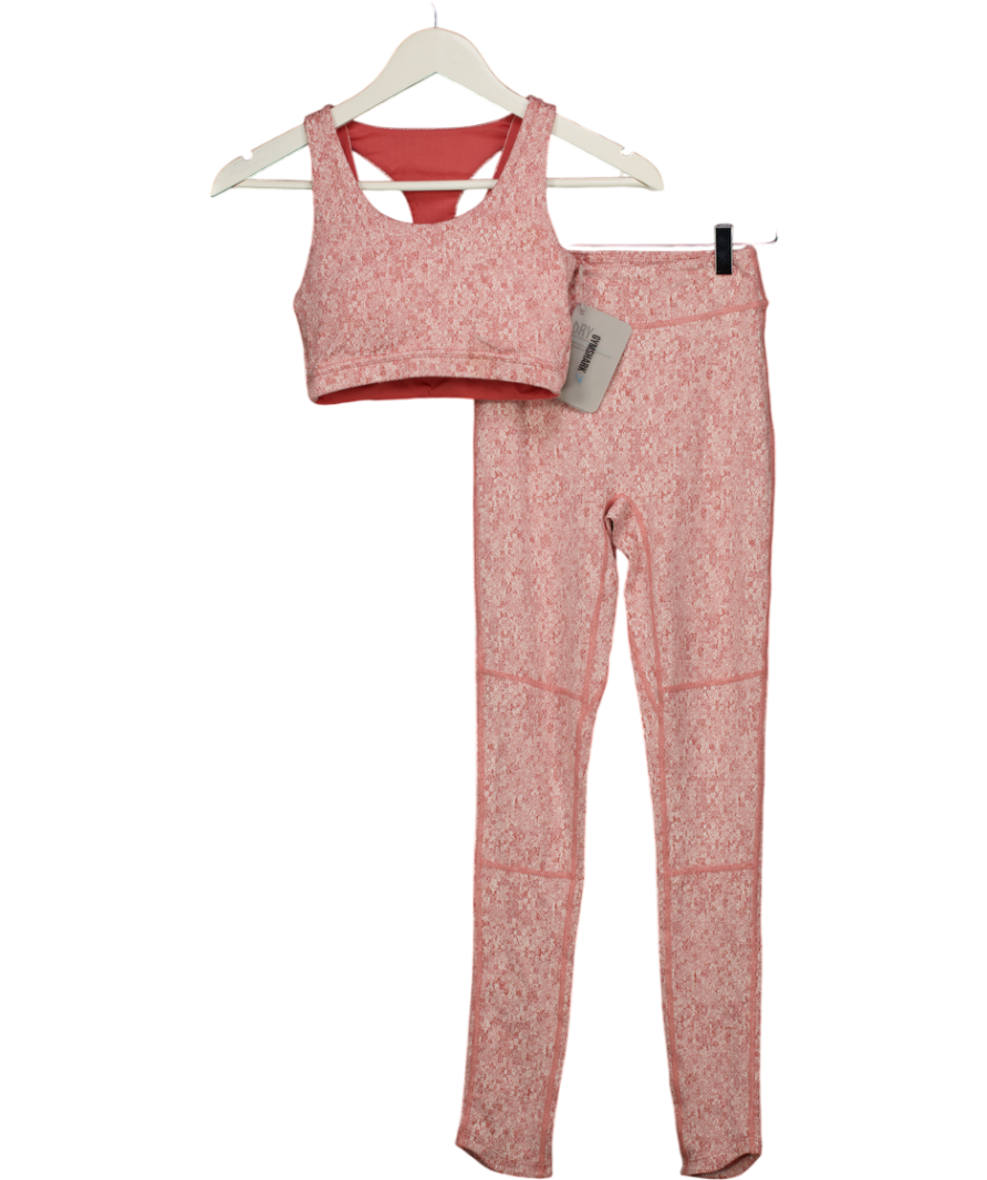 GYMSHARK Brick Red Fleur Textured Sports Bra & Leggings Set UK XS
