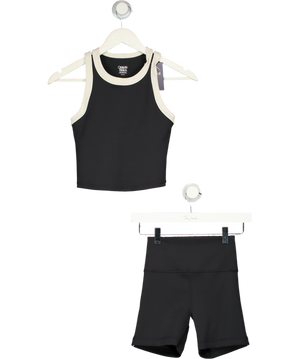 ORGANIC BASICS Black 2-piece Black/ Ivory Active Flow Bra And Bike Shorts Set UK XS