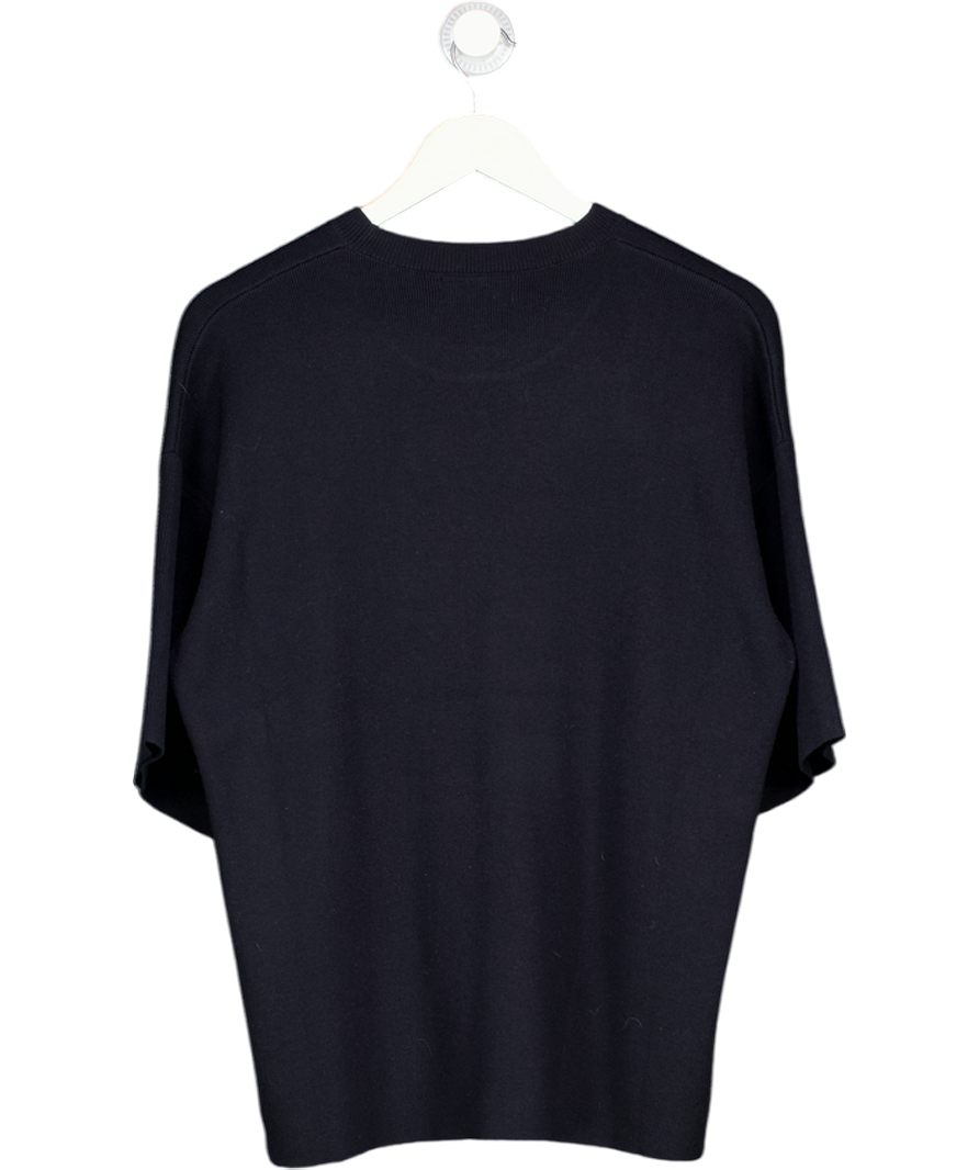 HENNE Navy Blue Knit Boxy Fit Short Sleeve Top UK S