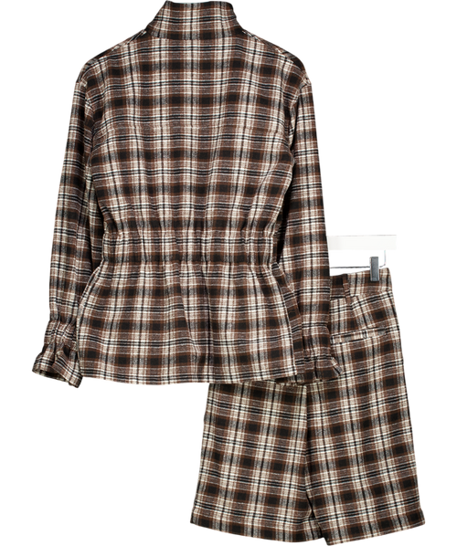4th & Reckless 2-piece Brown Perry Funnel Neck Jacket & Longline Shorts Set UK 6