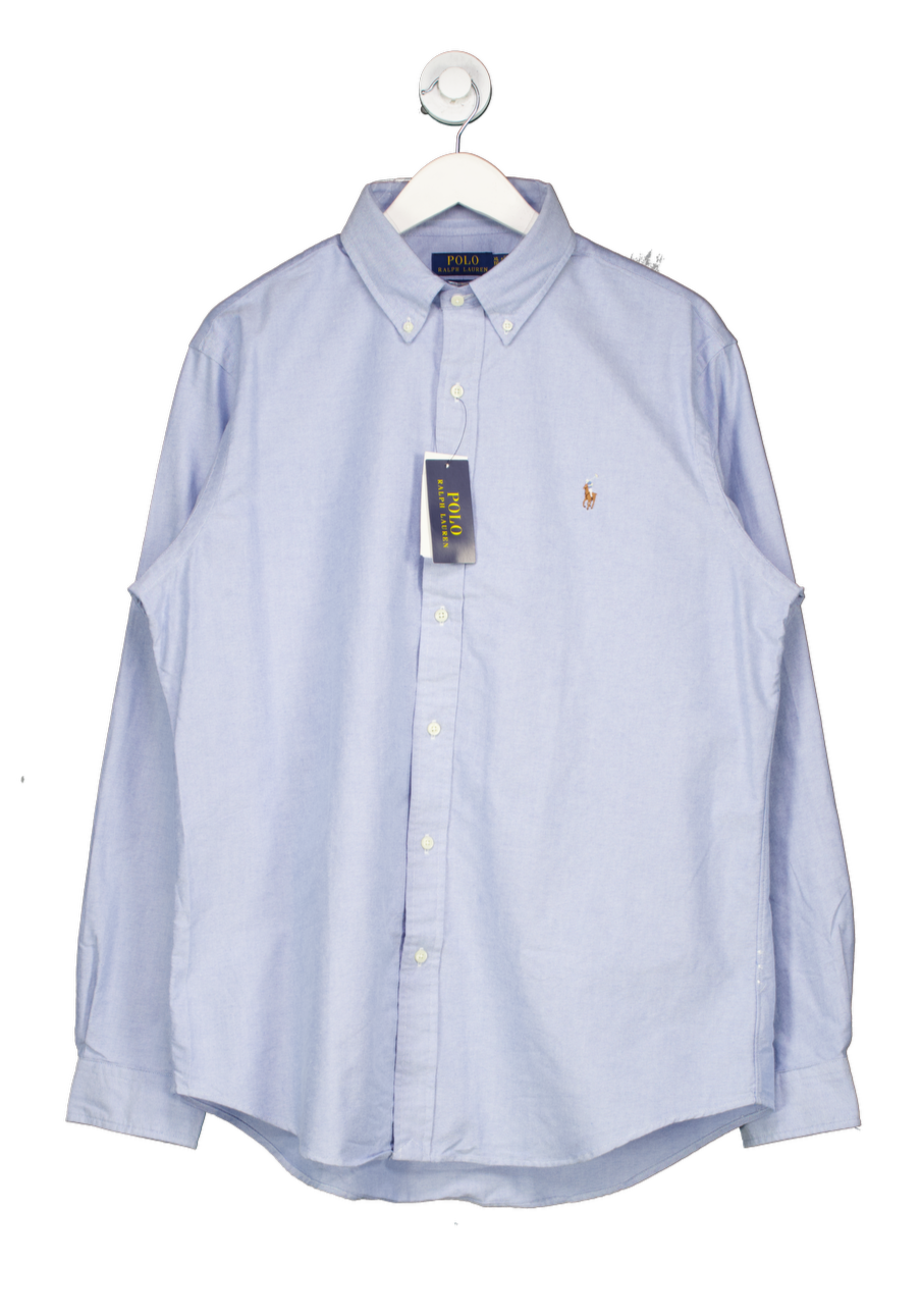 Polo Ralph Lauren Blue Custom Fit Embroidered Logo Cotton Shirt UK XL
